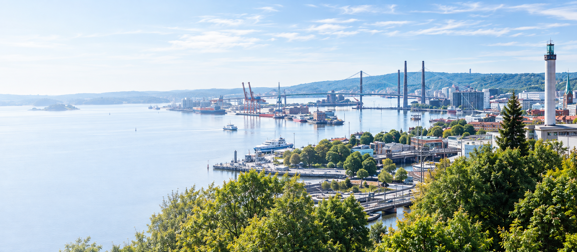 Göteborgs stadssilhuett och hamn
