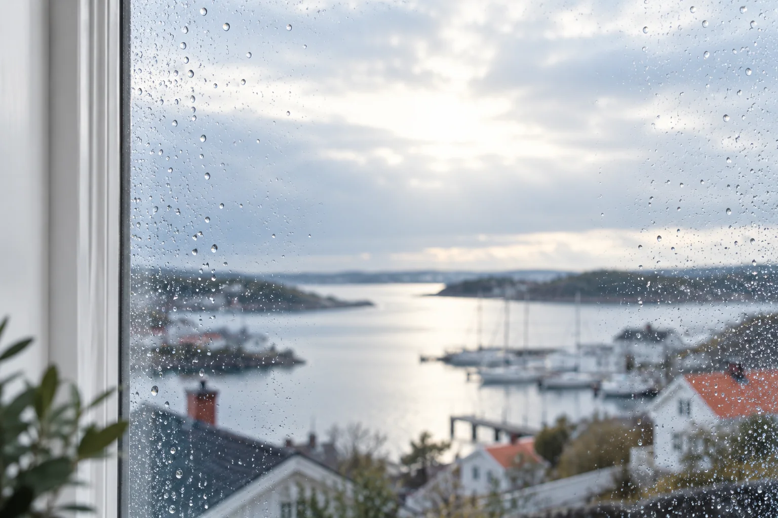 Regndroppar på fönsterglas